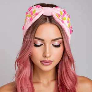 AKA Heart Pink and Green Embroidered Headband