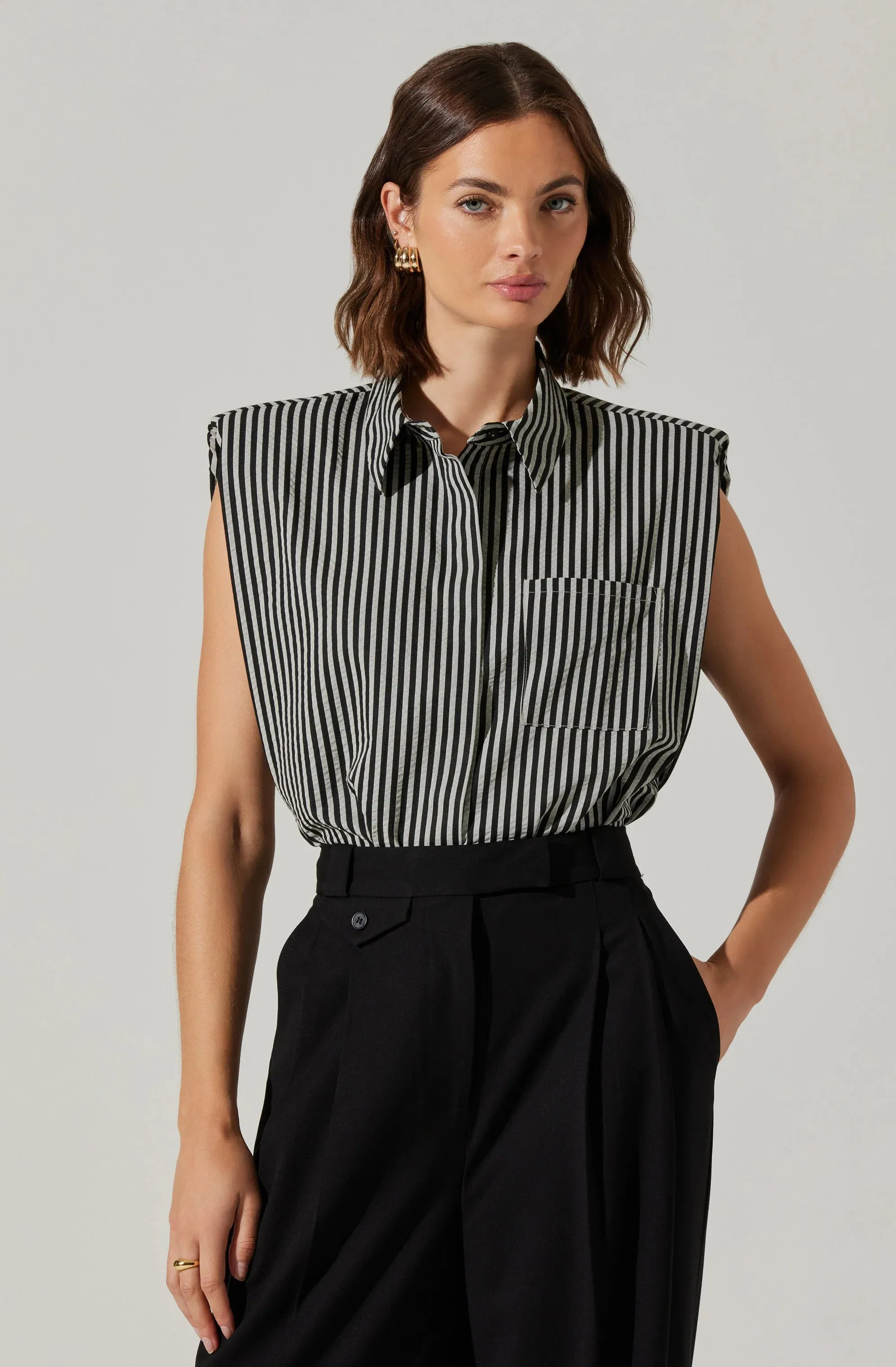 AST Elswyth Stripe Button Top