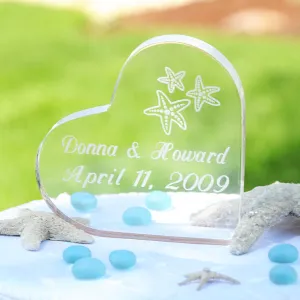 Beach Wedding Acrylic Heart Cake Topper