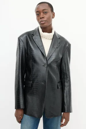 Black Embossed Faux Leather Two Pocket Jacket