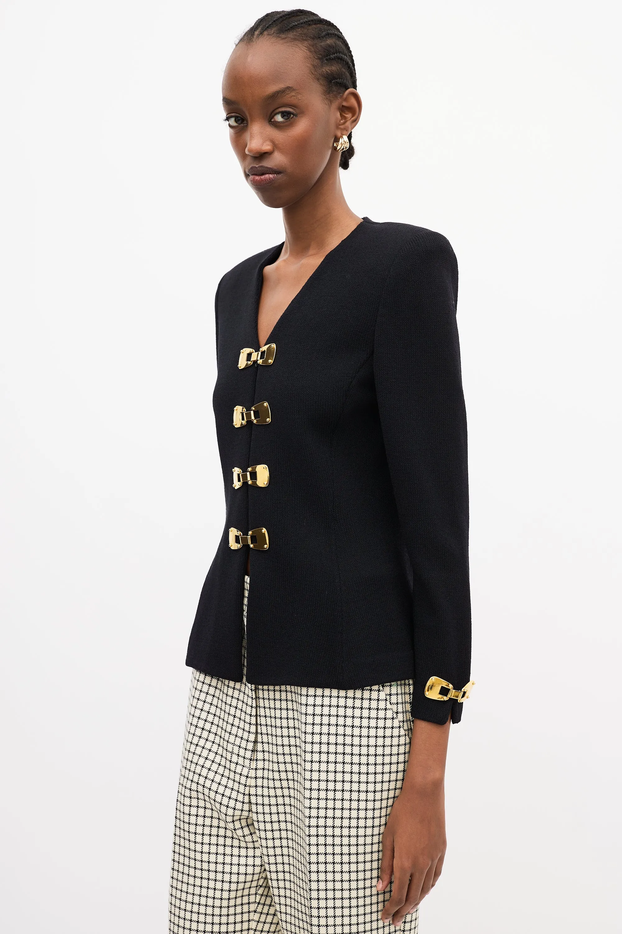 Black Knit Hardware Embellished Jacket
