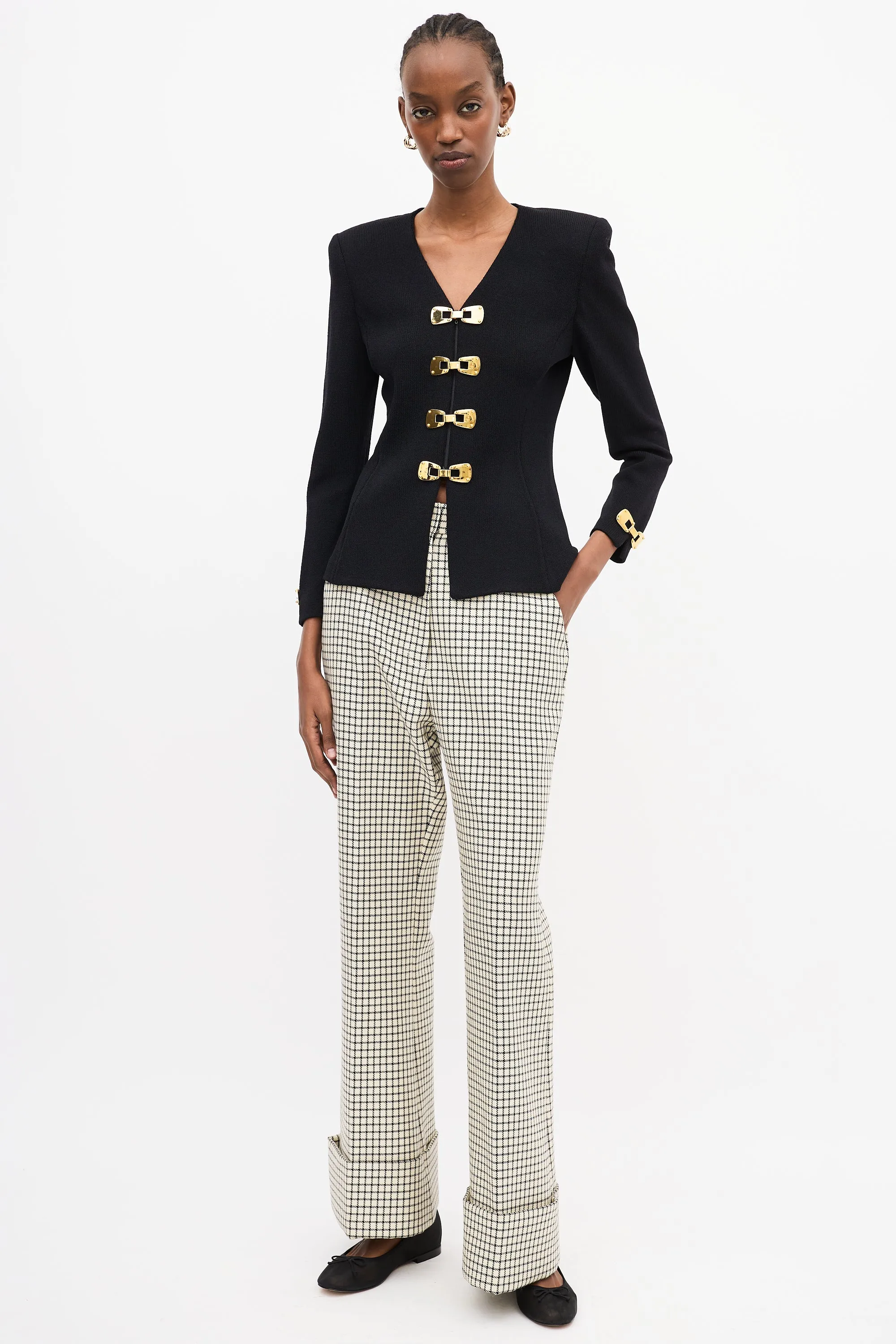 Black Knit Hardware Embellished Jacket