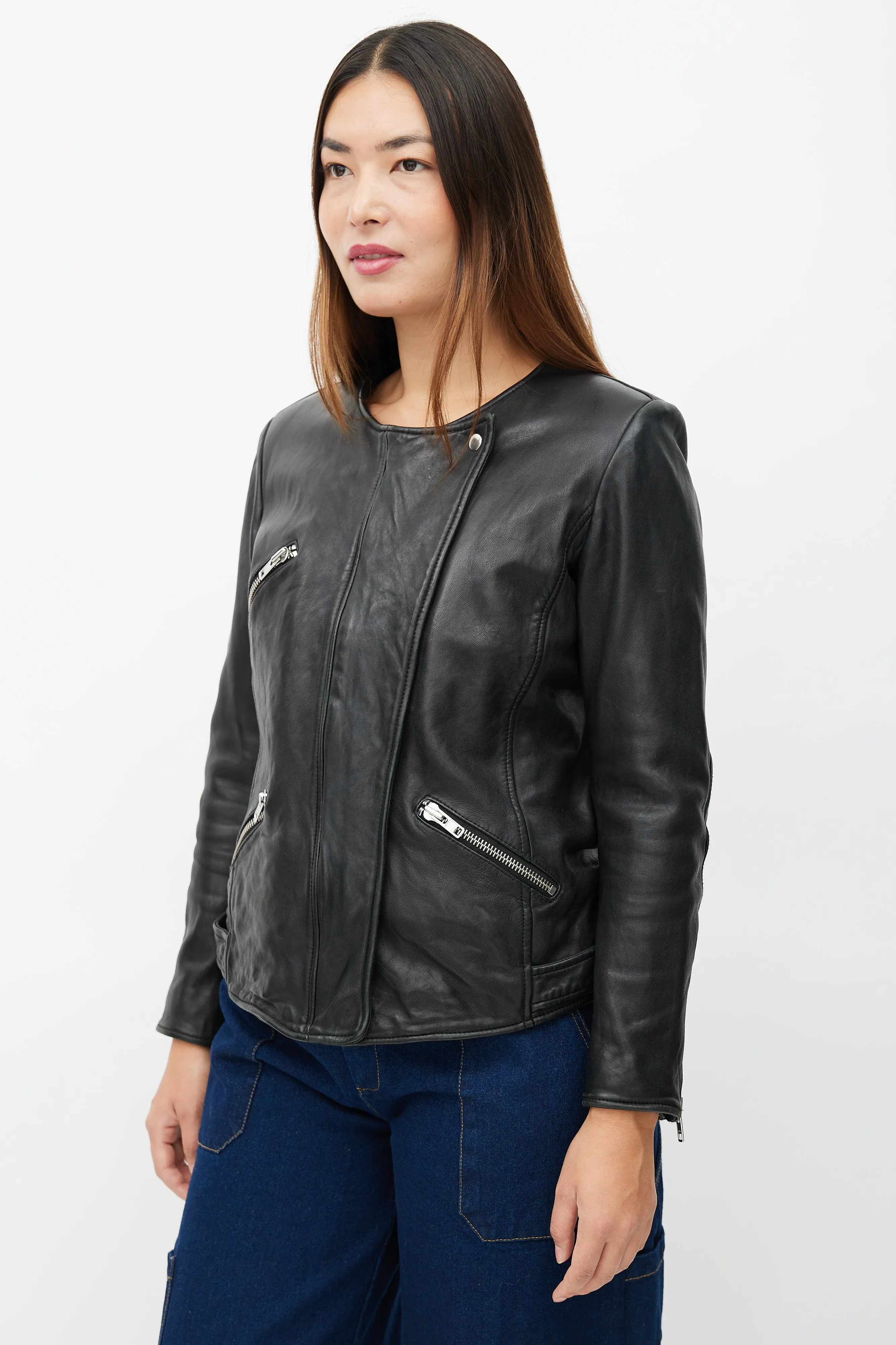 Black Leather Padded Jacket