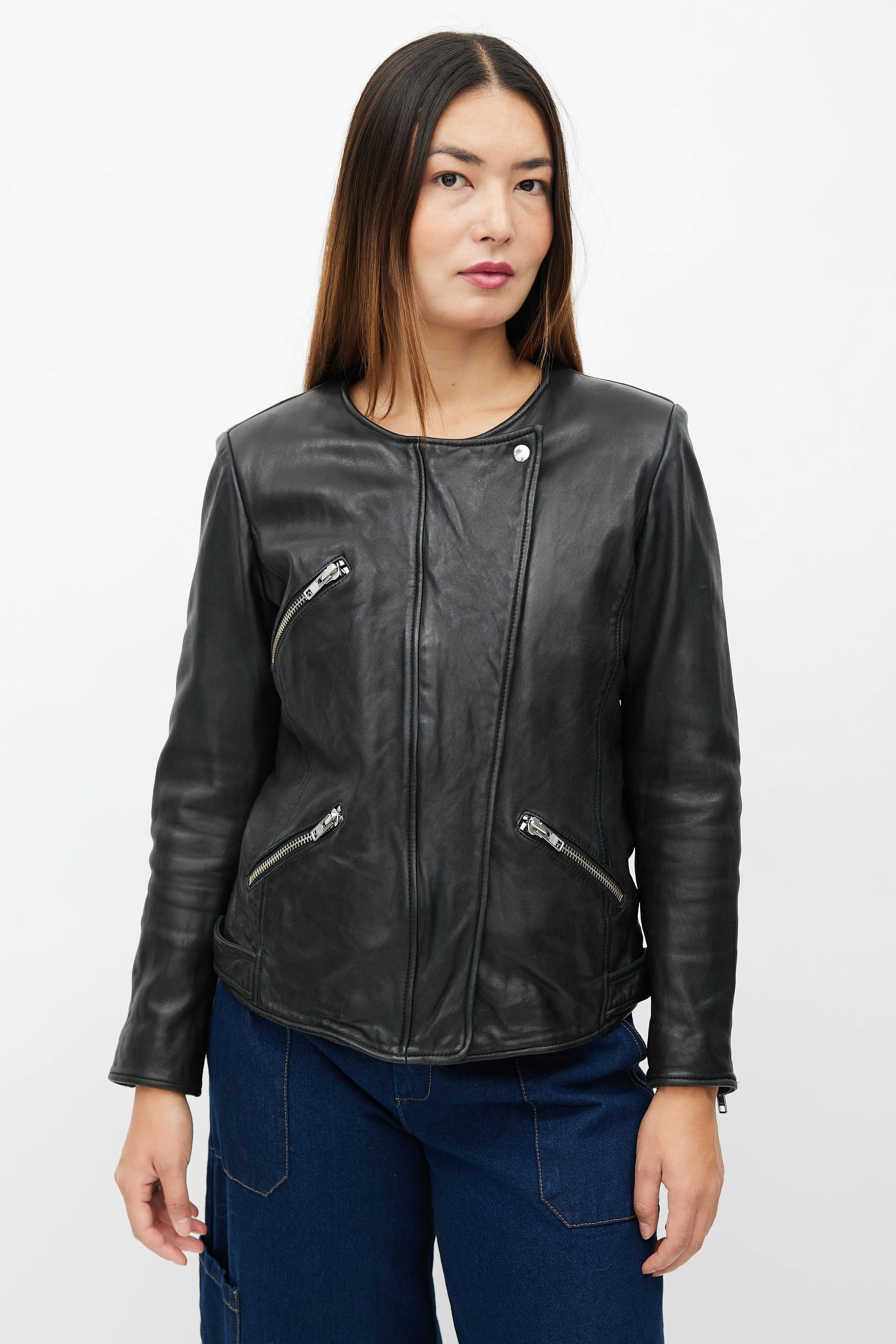 Black Leather Padded Jacket
