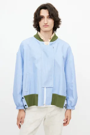 Blue & White Stripe Lace Panel Bomber Jacket
