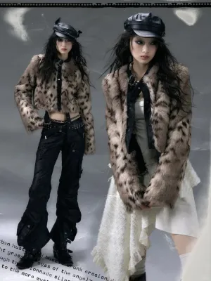 Buckle and Studs Black Reversible Leopard Shaggy Jacket