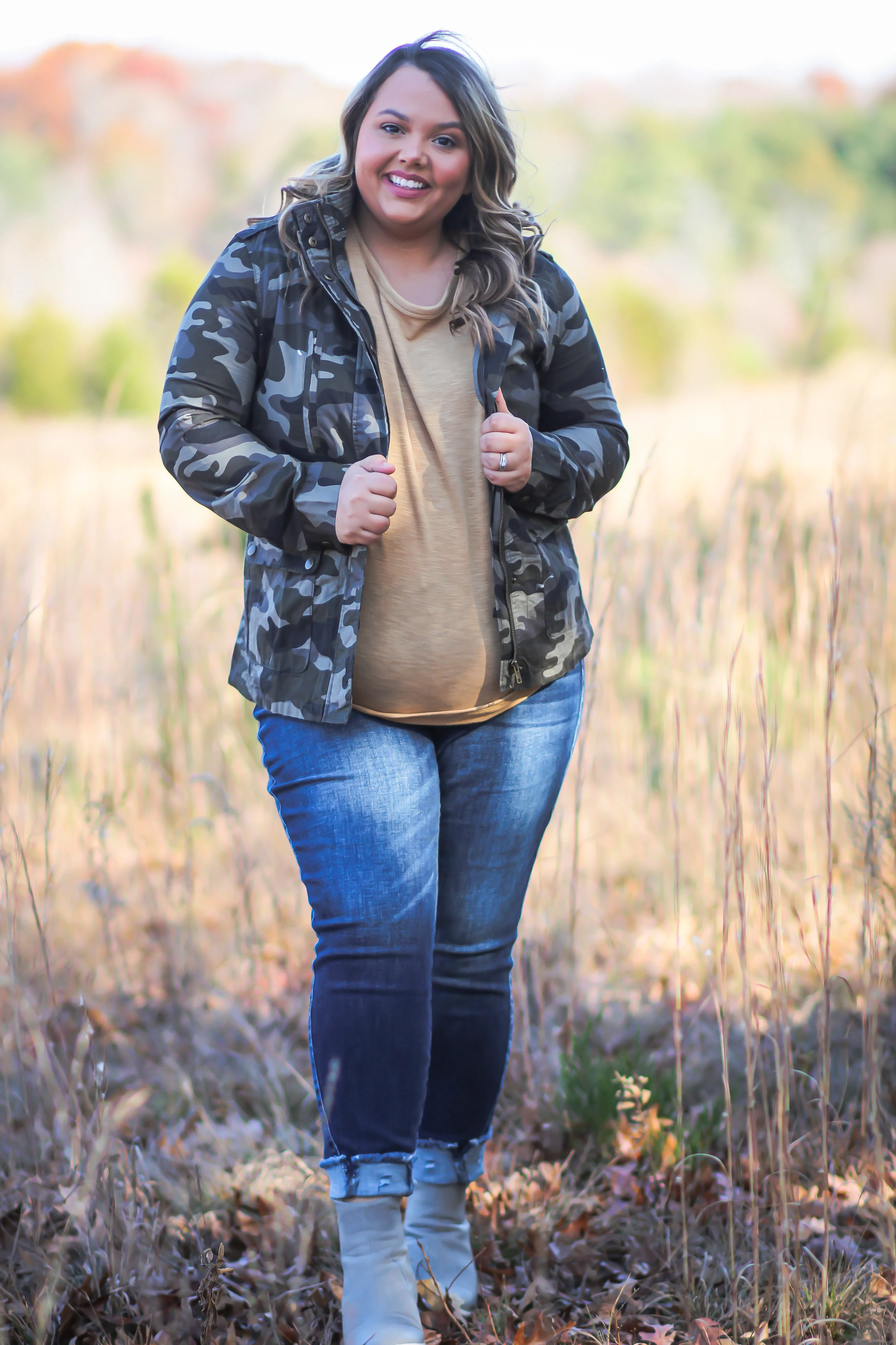 Curvy Olive Camo Utility Jacket
