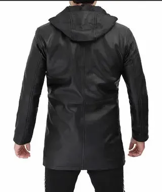 Devine Men's Black Leather Jacket with Hood