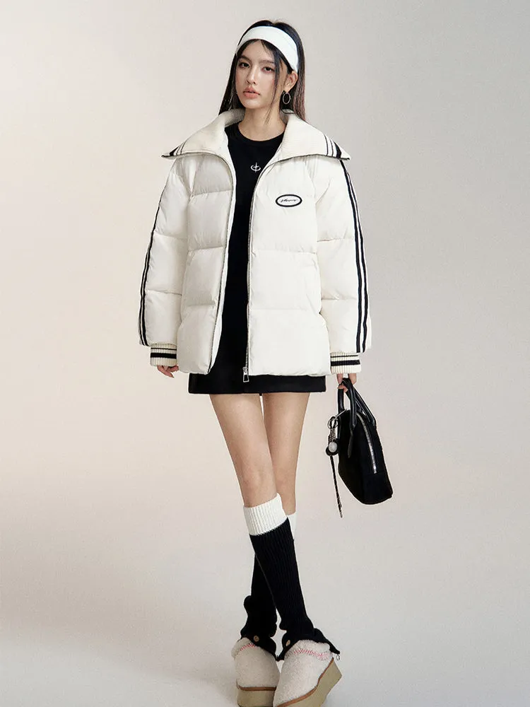 Large Lapel Contrast-Color Cotton Padded Jacket