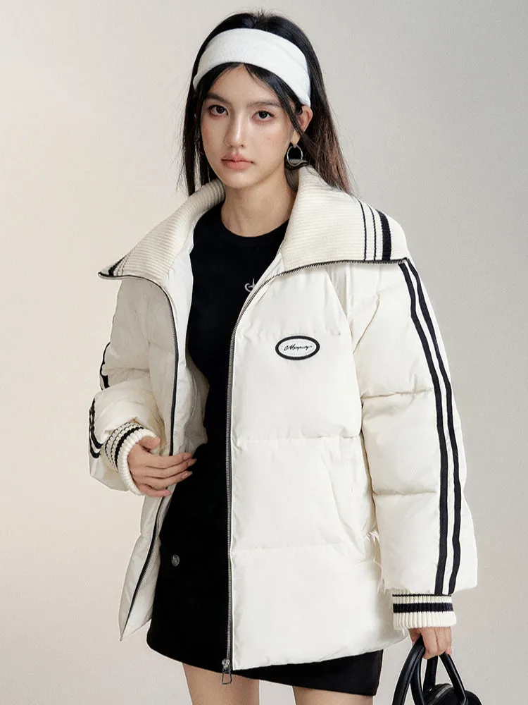 Large Lapel Contrast-Color Cotton Padded Jacket
