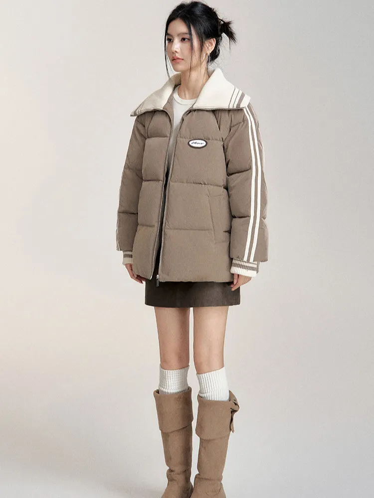 Large Lapel Contrast-Color Cotton Padded Jacket
