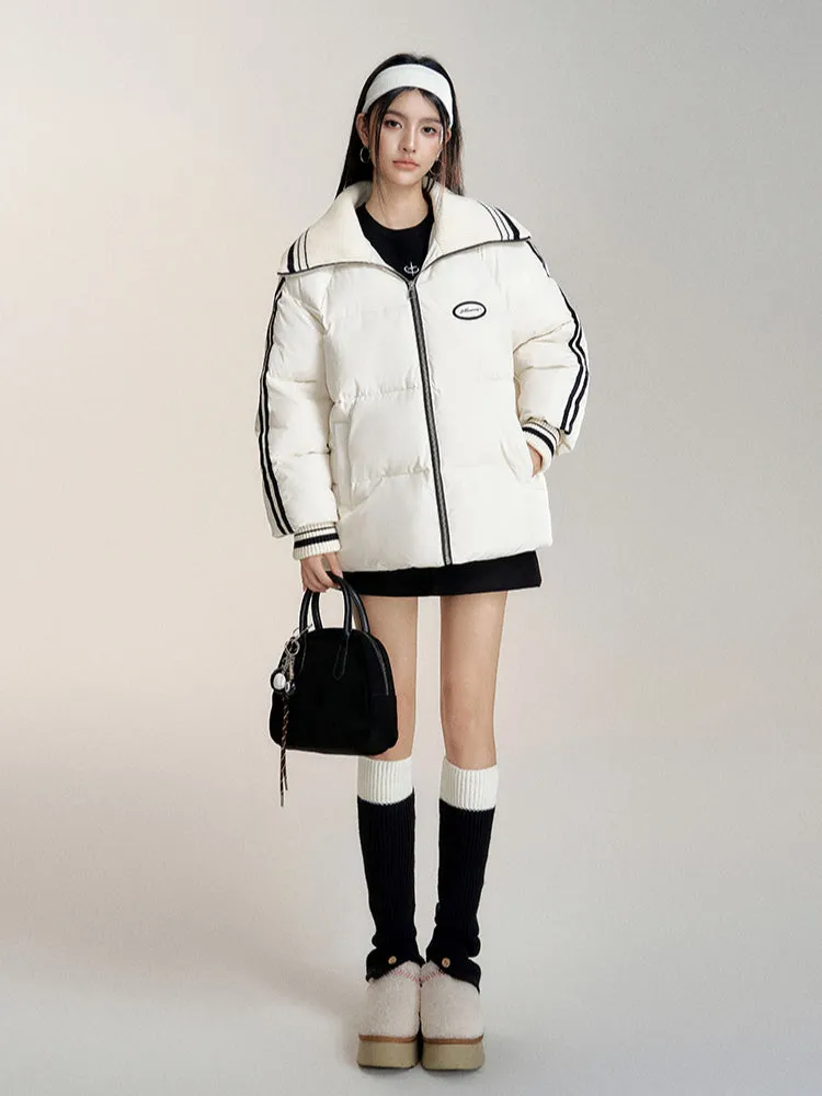 Large Lapel Contrast-Color Cotton Padded Jacket