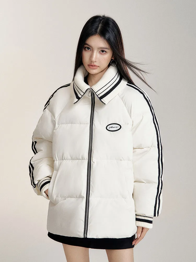 Large Lapel Contrast-Color Cotton Padded Jacket