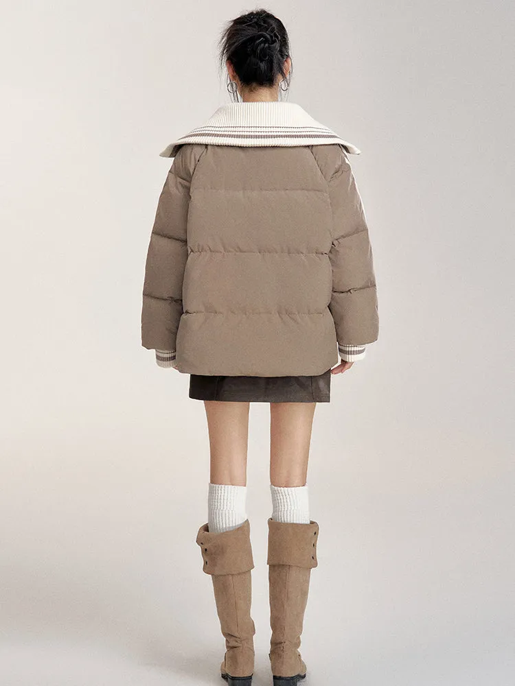 Large Lapel Contrast-Color Cotton Padded Jacket