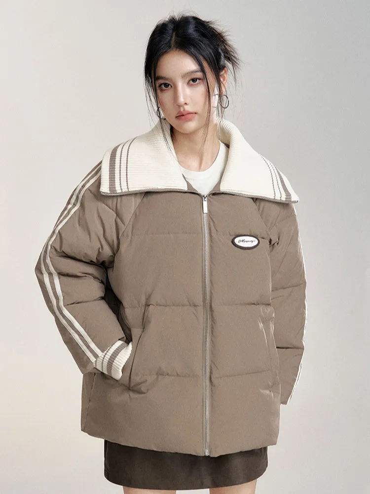 Large Lapel Contrast-Color Cotton Padded Jacket