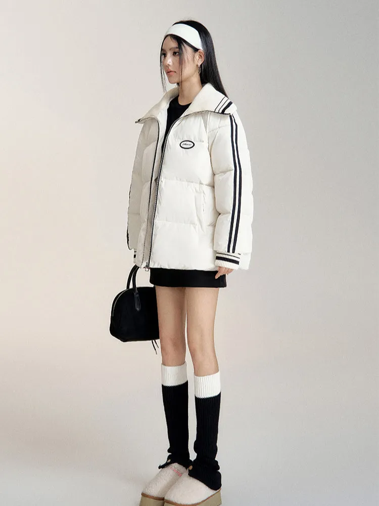 Large Lapel Contrast-Color Cotton Padded Jacket