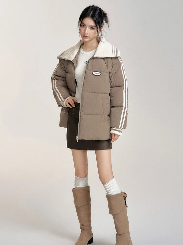 Large Lapel Contrast-Color Cotton Padded Jacket