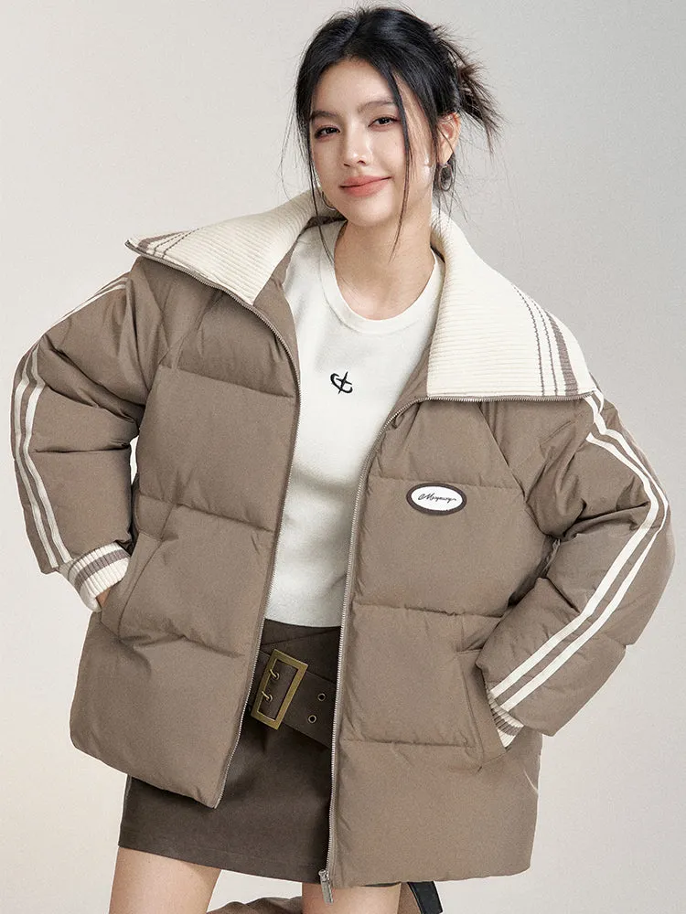 Large Lapel Contrast-Color Cotton Padded Jacket
