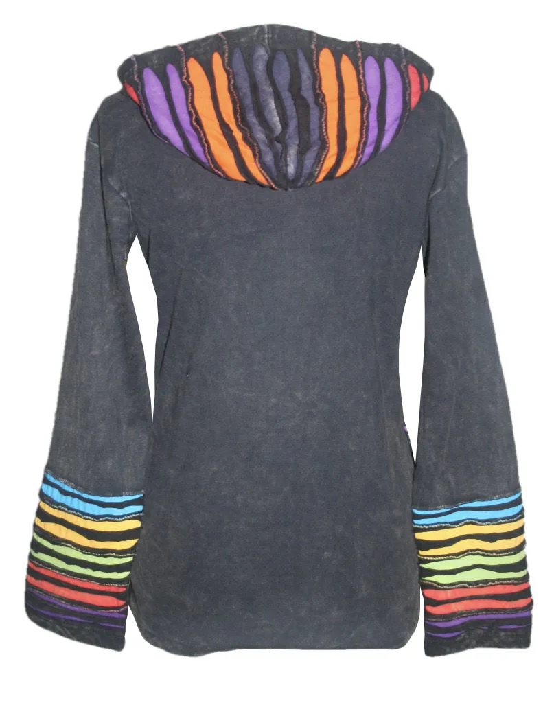 RJ 51 Agan Traders Bohemian Nepal Hoodie Gypsy Knit Cotton Patch Rib Jacket