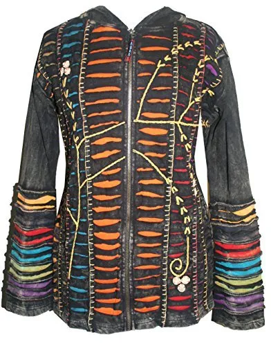 RJ 51 Agan Traders Bohemian Nepal Hoodie Gypsy Knit Cotton Patch Rib Jacket