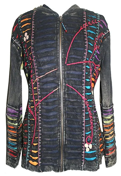 RJ 51 Agan Traders Bohemian Nepal Hoodie Gypsy Knit Cotton Patch Rib Jacket