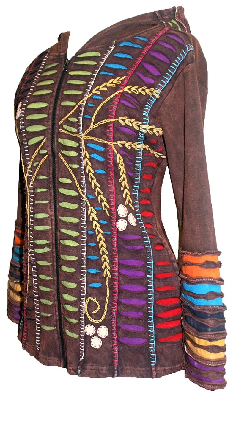 RJ 51 Agan Traders Bohemian Nepal Hoodie Gypsy Knit Cotton Patch Rib Jacket