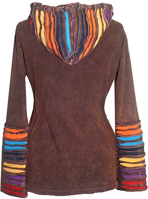 RJ 51 Agan Traders Bohemian Nepal Hoodie Gypsy Knit Cotton Patch Rib Jacket