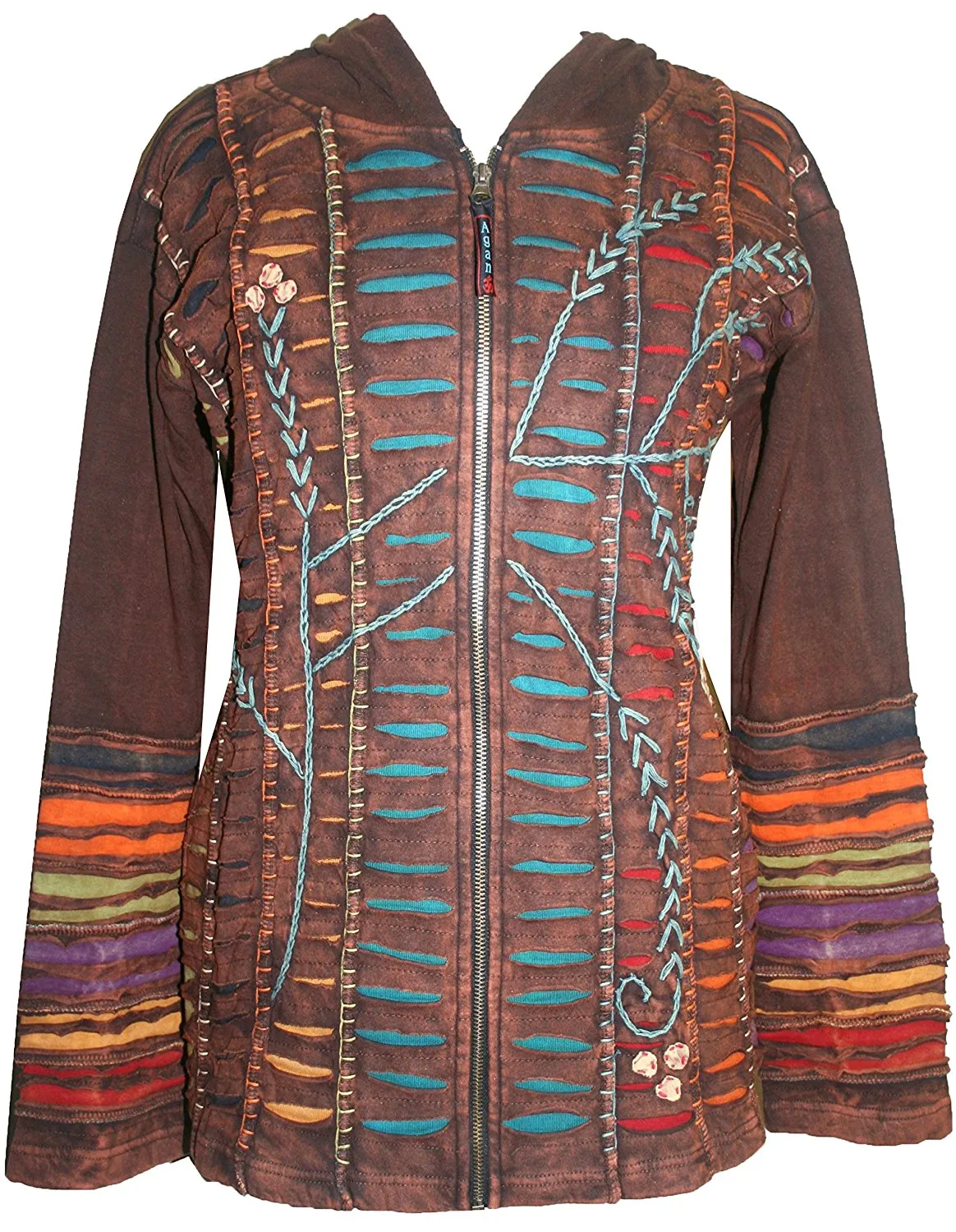 RJ 51 Agan Traders Bohemian Nepal Hoodie Gypsy Knit Cotton Patch Rib Jacket