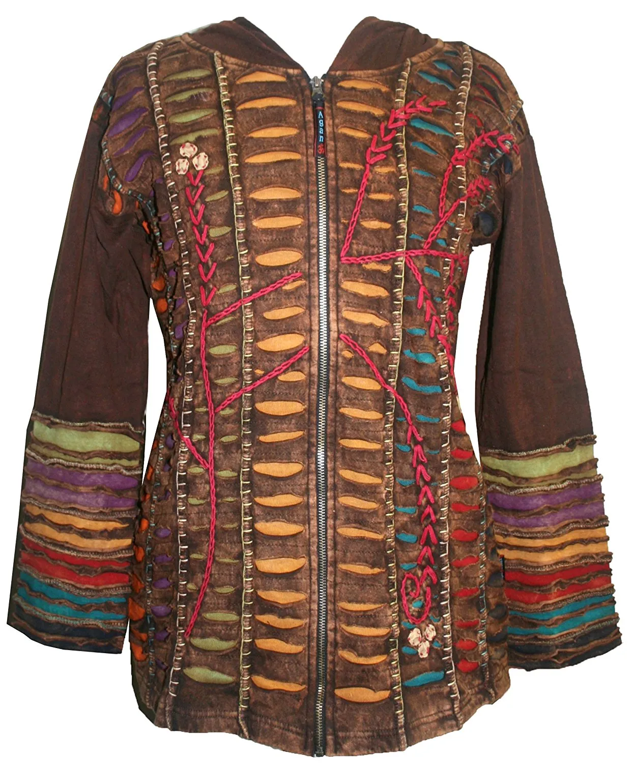 RJ 51 Agan Traders Bohemian Nepal Hoodie Gypsy Knit Cotton Patch Rib Jacket