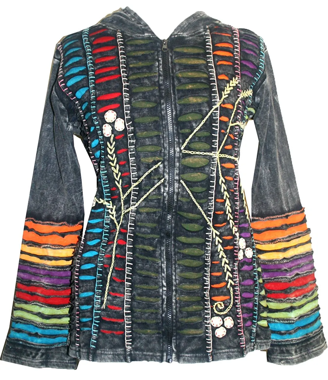 RJ 51 Agan Traders Bohemian Nepal Hoodie Gypsy Knit Cotton Patch Rib Jacket