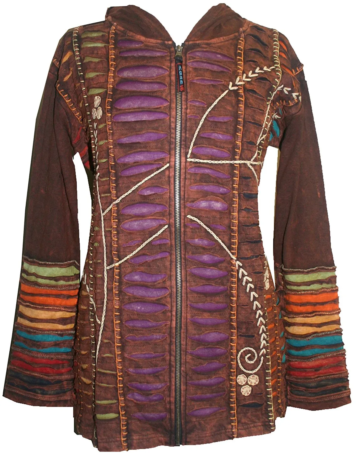 RJ 51 Agan Traders Bohemian Nepal Hoodie Gypsy Knit Cotton Patch Rib Jacket