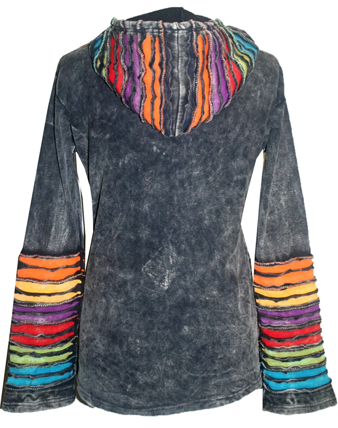 RJ 51 Agan Traders Bohemian Nepal Hoodie Gypsy Knit Cotton Patch Rib Jacket