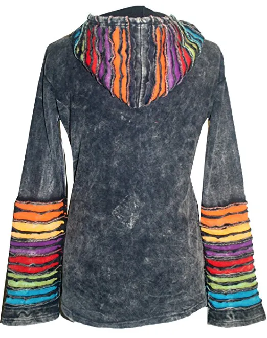 RJ 51 Agan Traders Bohemian Nepal Hoodie Gypsy Knit Cotton Patch Rib Jacket