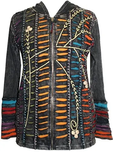 RJ 51 Agan Traders Bohemian Nepal Hoodie Gypsy Knit Cotton Patch Rib Jacket