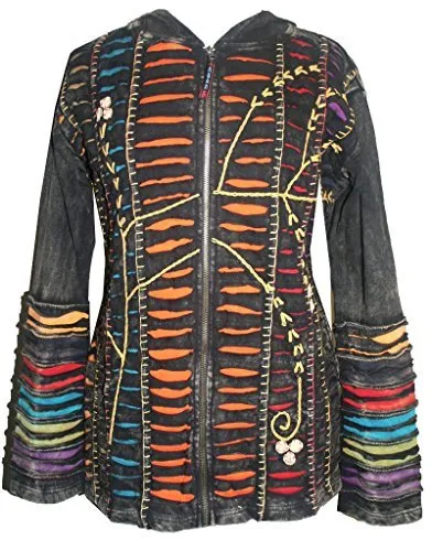 RJ 51 Agan Traders Bohemian Nepal Hoodie Gypsy Knit Cotton Patch Rib Jacket