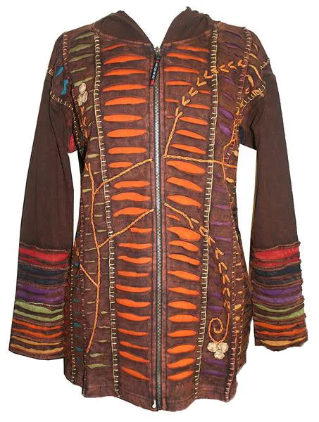 RJ 51 Agan Traders Bohemian Nepal Hoodie Gypsy Knit Cotton Patch Rib Jacket