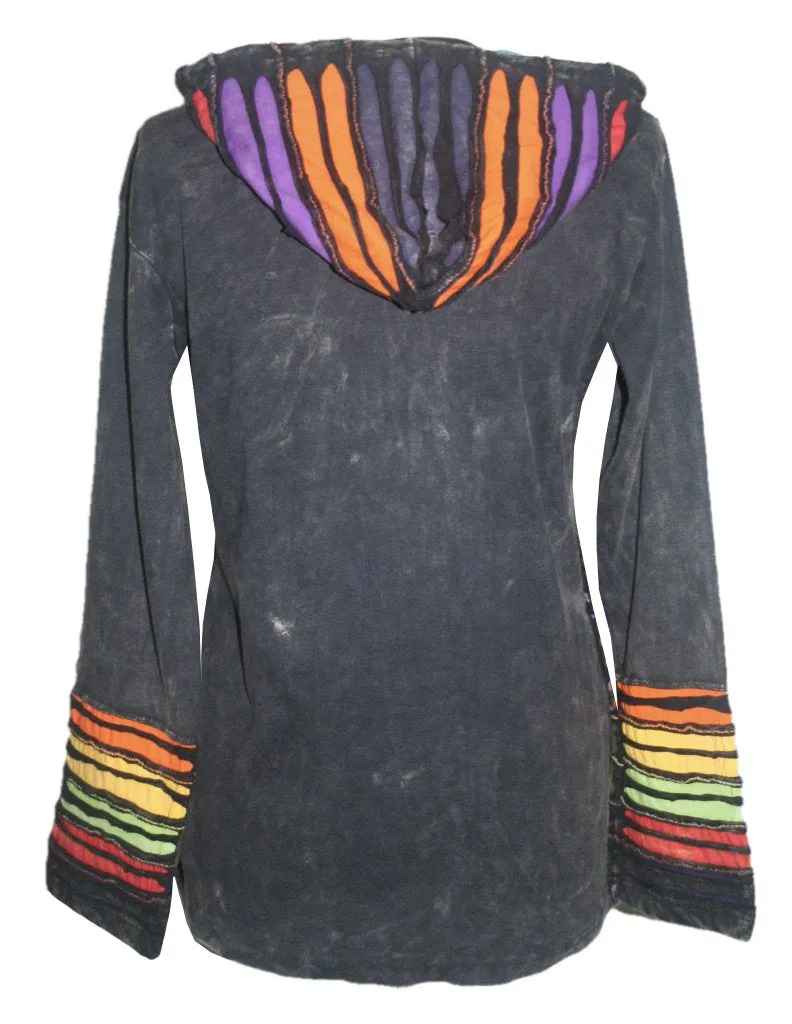 RJ 51 Agan Traders Bohemian Nepal Hoodie Gypsy Knit Cotton Patch Rib Jacket