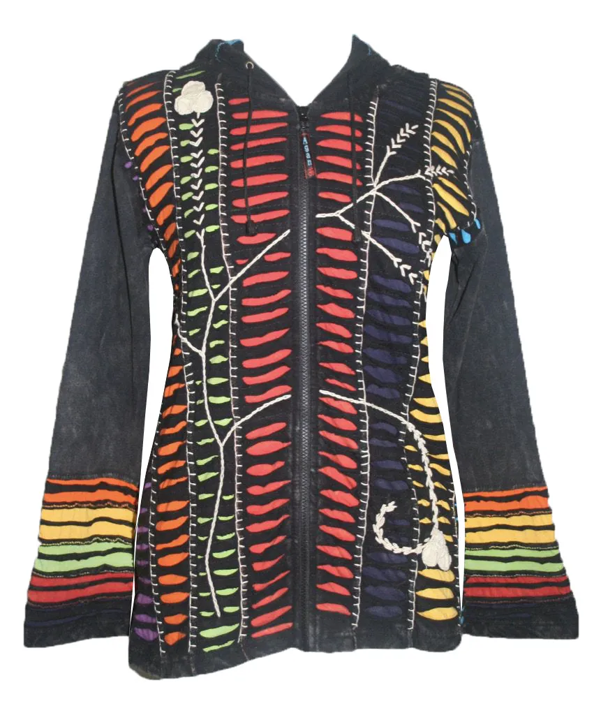RJ 51 Agan Traders Bohemian Nepal Hoodie Gypsy Knit Cotton Patch Rib Jacket