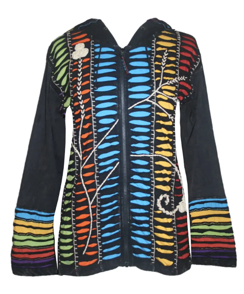 RJ 51 Agan Traders Bohemian Nepal Hoodie Gypsy Knit Cotton Patch Rib Jacket