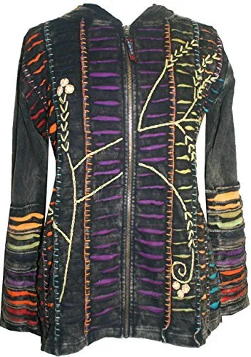 RJ 51 Agan Traders Bohemian Nepal Hoodie Gypsy Knit Cotton Patch Rib Jacket