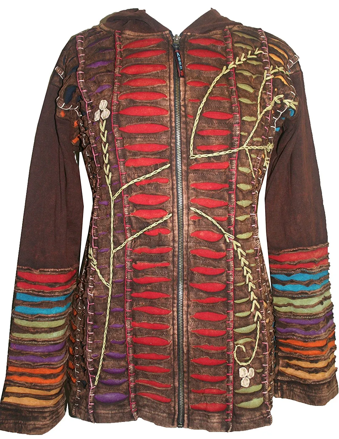 RJ 51 Agan Traders Bohemian Nepal Hoodie Gypsy Knit Cotton Patch Rib Jacket