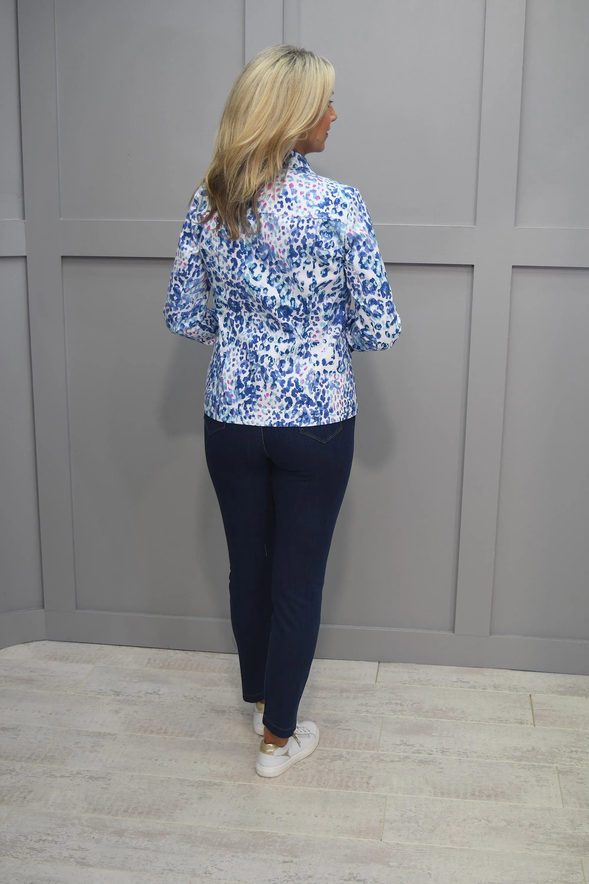 Robell White, Blue & Pink Leopard Print Happy Jacket - 57641 54749 62
